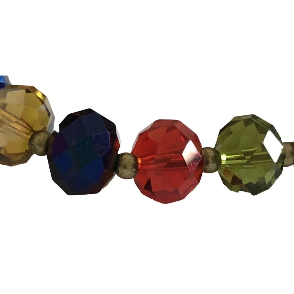 Set Of 2 Faceted Resin Crystal Beaded Stretch Bracelet Multi-Colors Jewelry